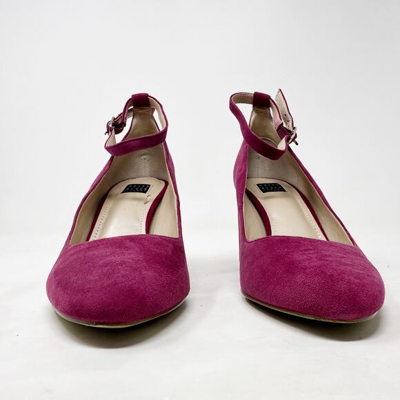 [White House Black Market] Plum Suede Chunky Almond Toe Ankle Strap Heels Sz 8.5 - Picture 4 of 10
